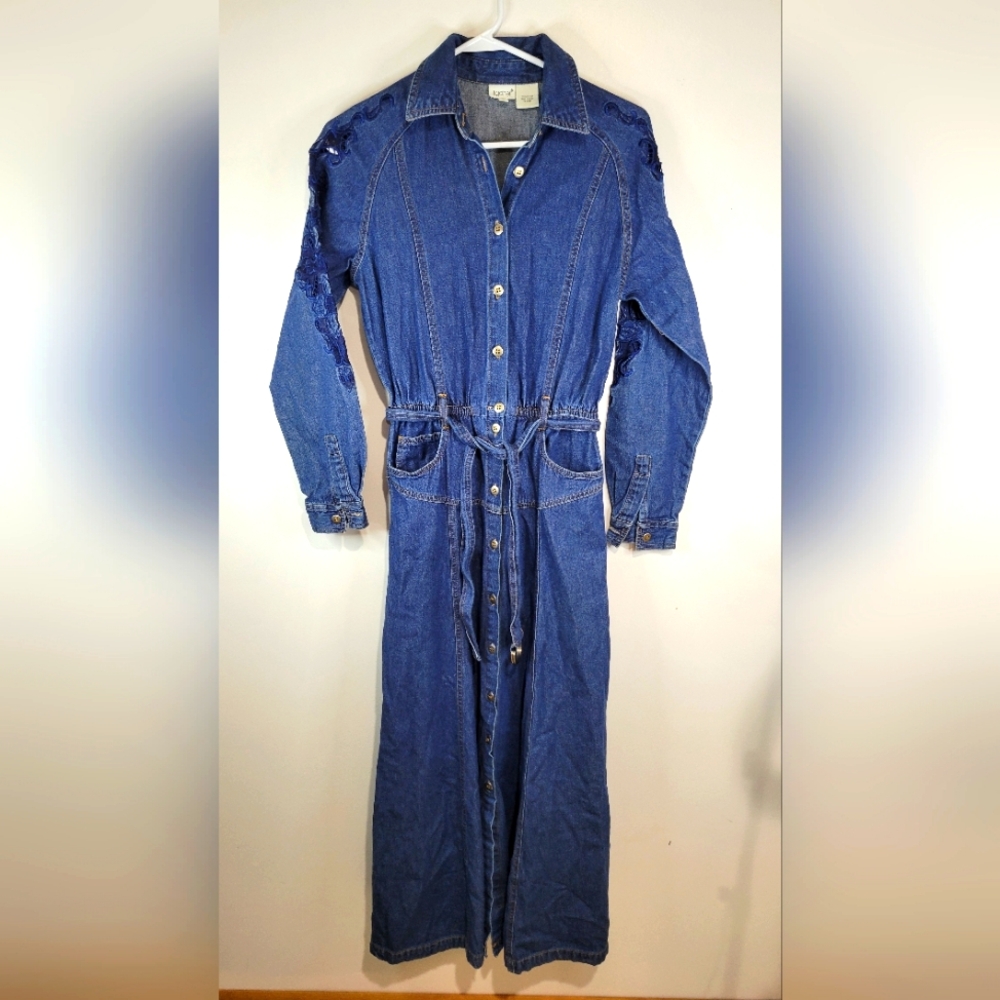 Together Dress 4 Denim Jean Belted Western Rodeo Boho Y2K 90s Fit & Flare.